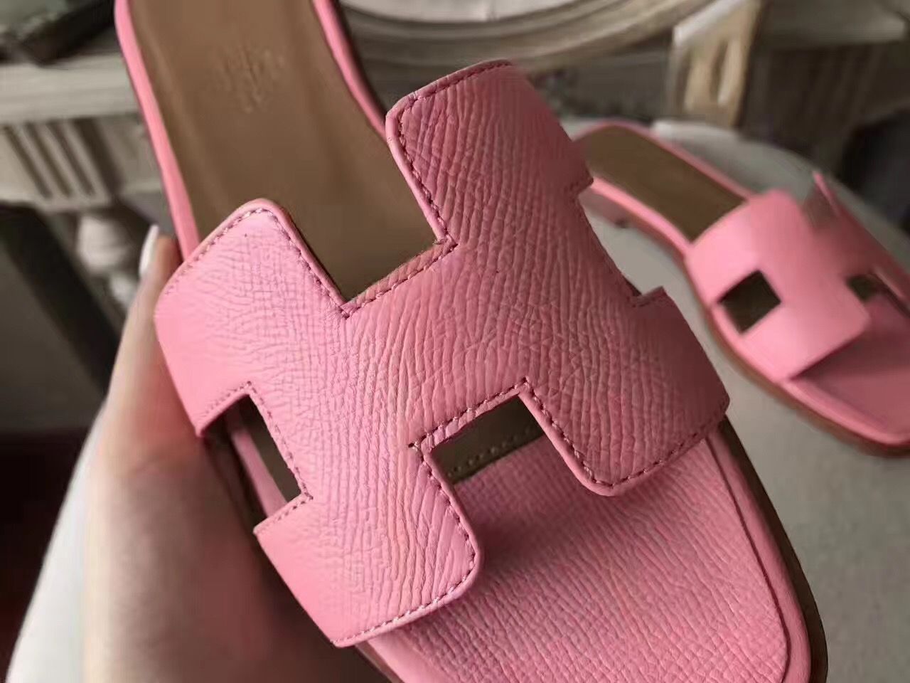 Hermes Oran Sandals In Pink Epsom Leather - Image 7