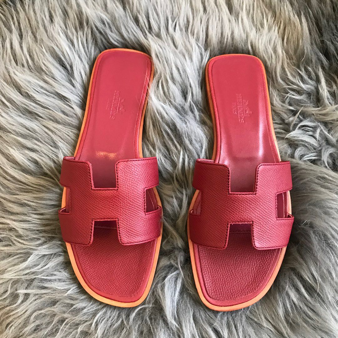 Hermes Oran Slide Sandals In Ruby Epsom Calfskin - Image 6