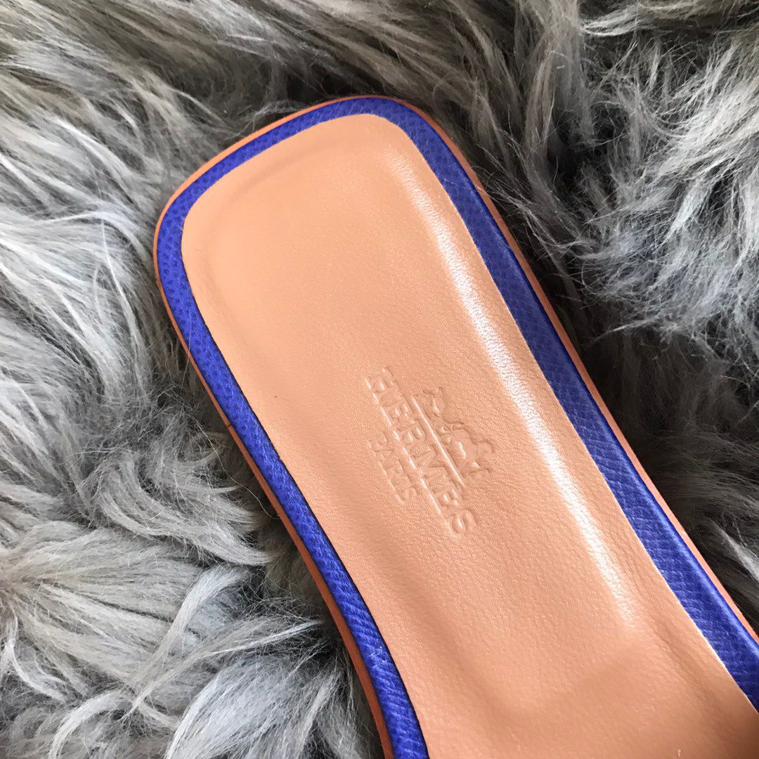 Hermes Oran Slide Sandals In Blue Epsom Perforated Calfskin - Image 5