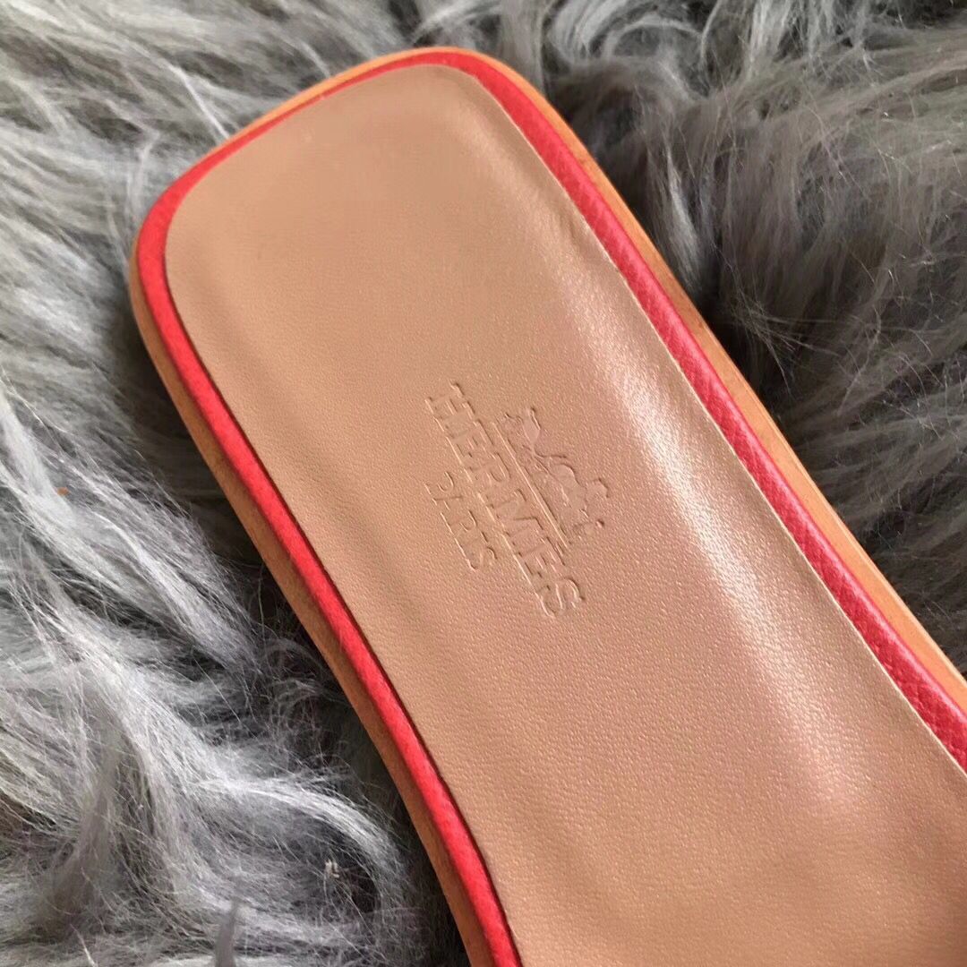 Hermes Oran Perforated Sandals In Red Epsom Leather - Image 3