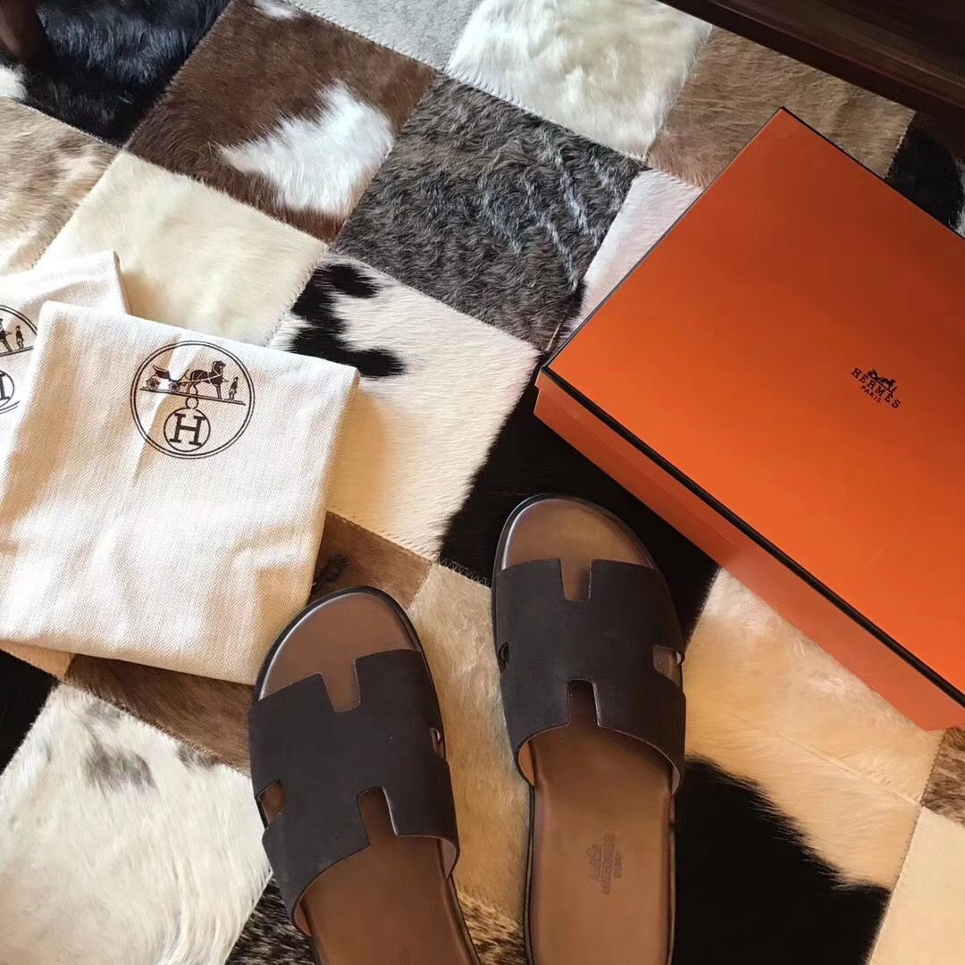 Hermes Izmir Sandals In Chocolate Suede Leather - Image 7