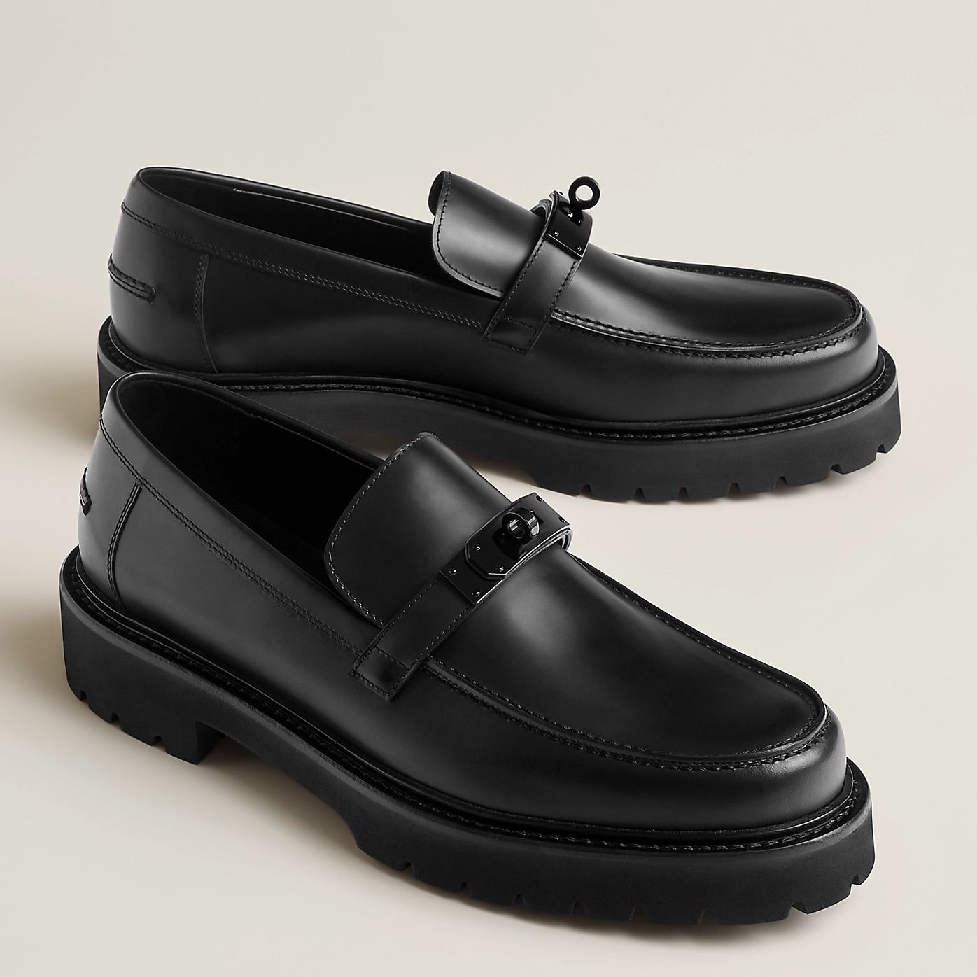 Hermes Men's Icone Loafers in All Black Calfskin