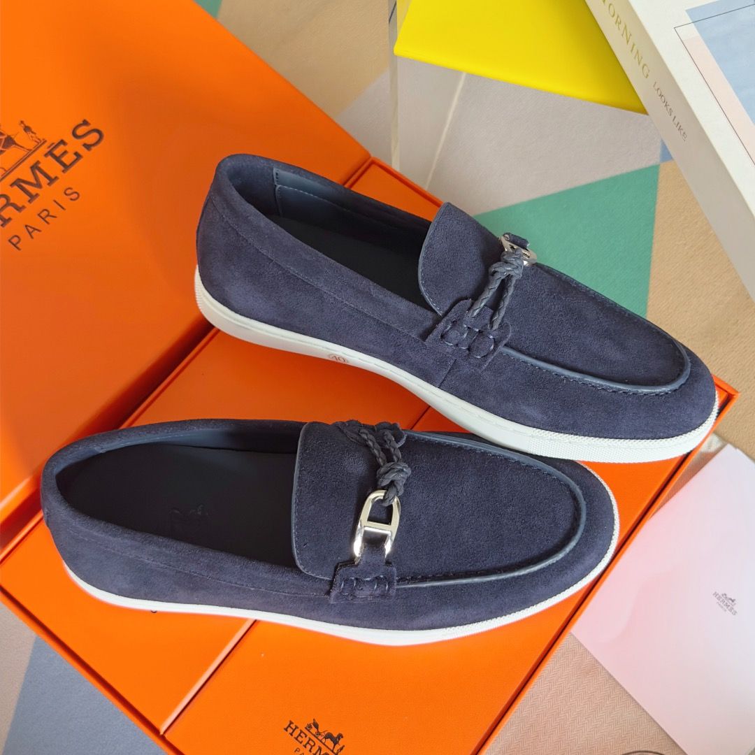 Hermes Men's Ignacio Loafers in Blue Suede Calfskin - Image 8