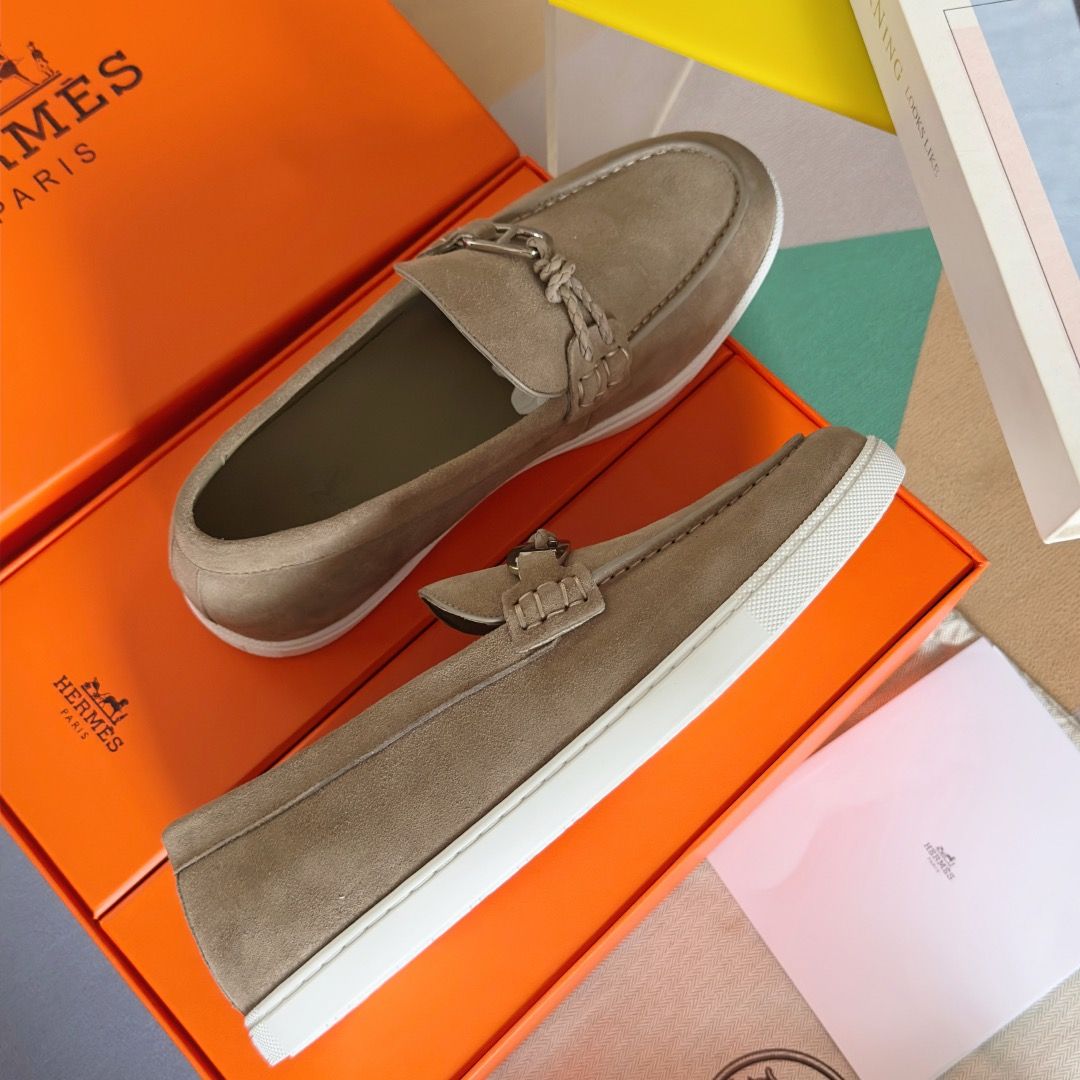 Hermes Men's Ignacio Loafers in Galet Suede Calfskin - Image 6