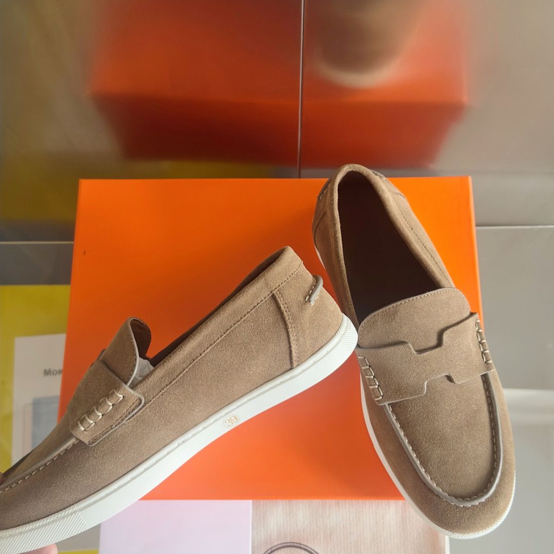 Hermes Men's Job Loafers in Etoupe Suede Calfskin - Image 5