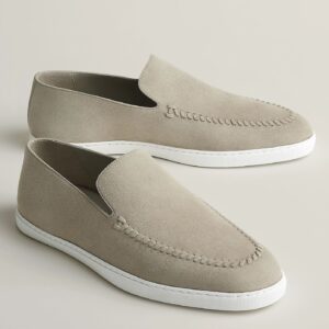 Hermes Men's Julian Loafers in Grey Suede Leather