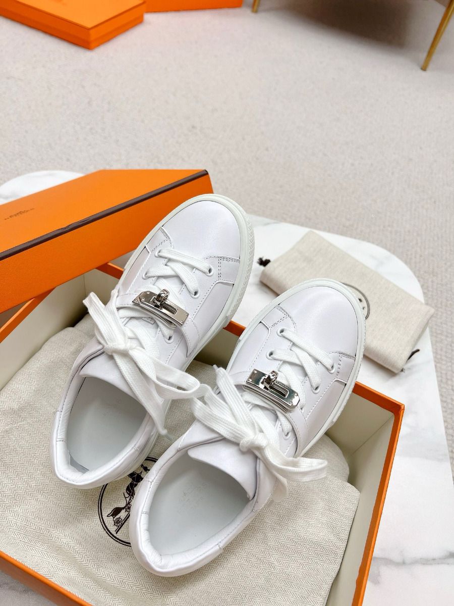 Hermes Men's Day Sneakers in White Leather - Image 7