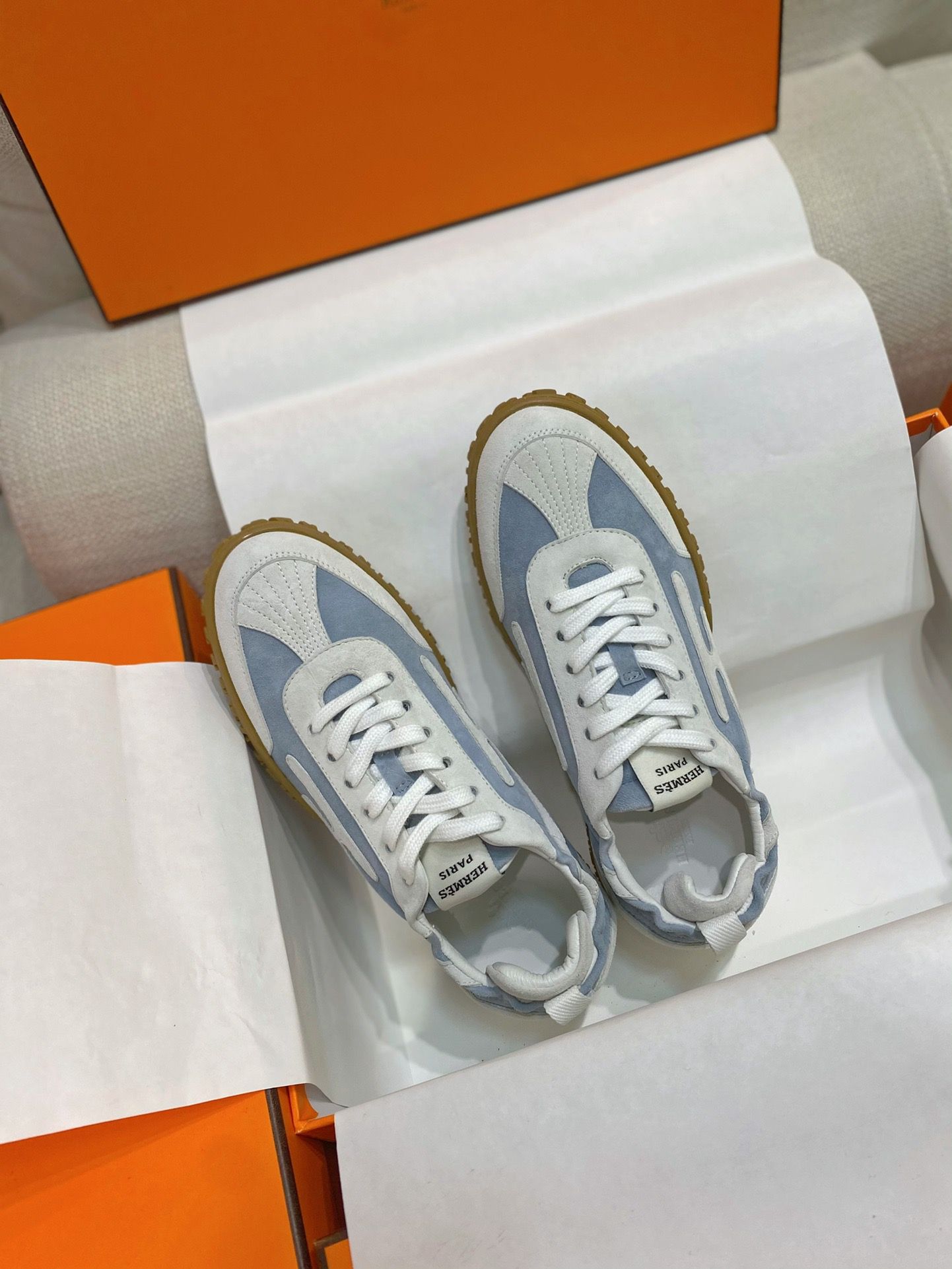 Hermes Men's Jet Sneakers in Blue/White Suede Leathe - Image 3