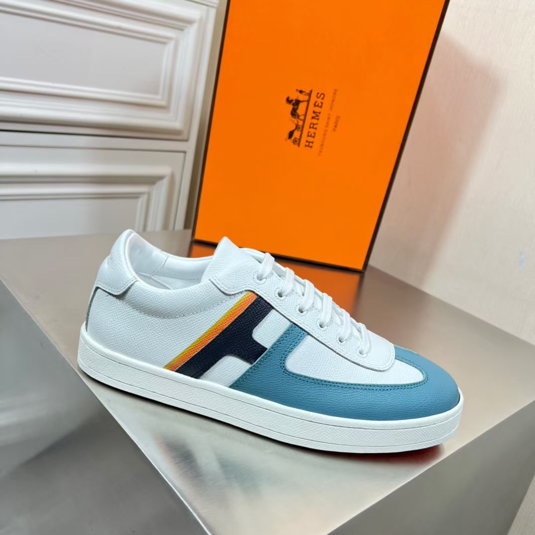 Hermes Boomerang Sneakers In Multicolore Blue Leather - Image 6