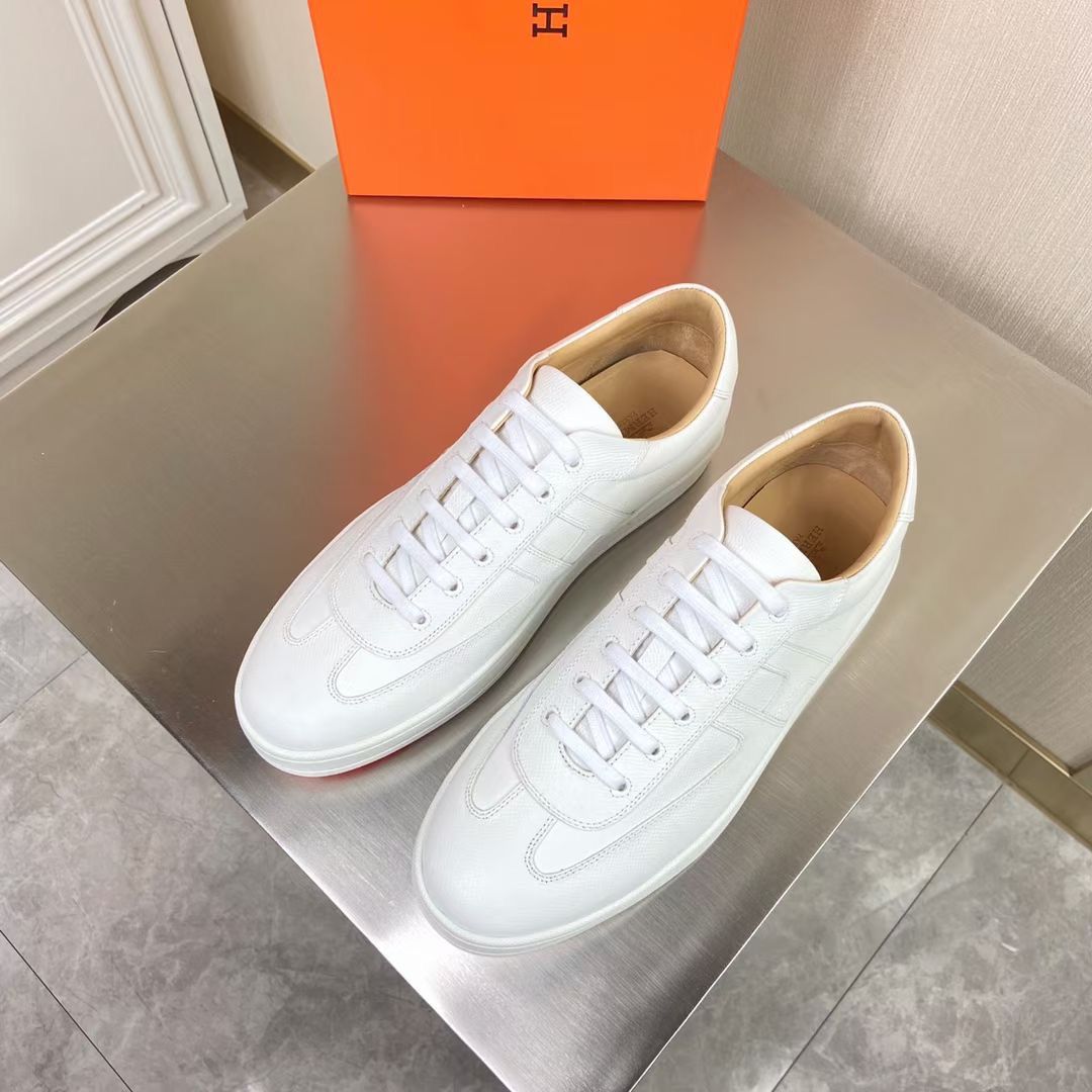 Hermes Boomerang Sneakers In White Epsom Leather - Image 4