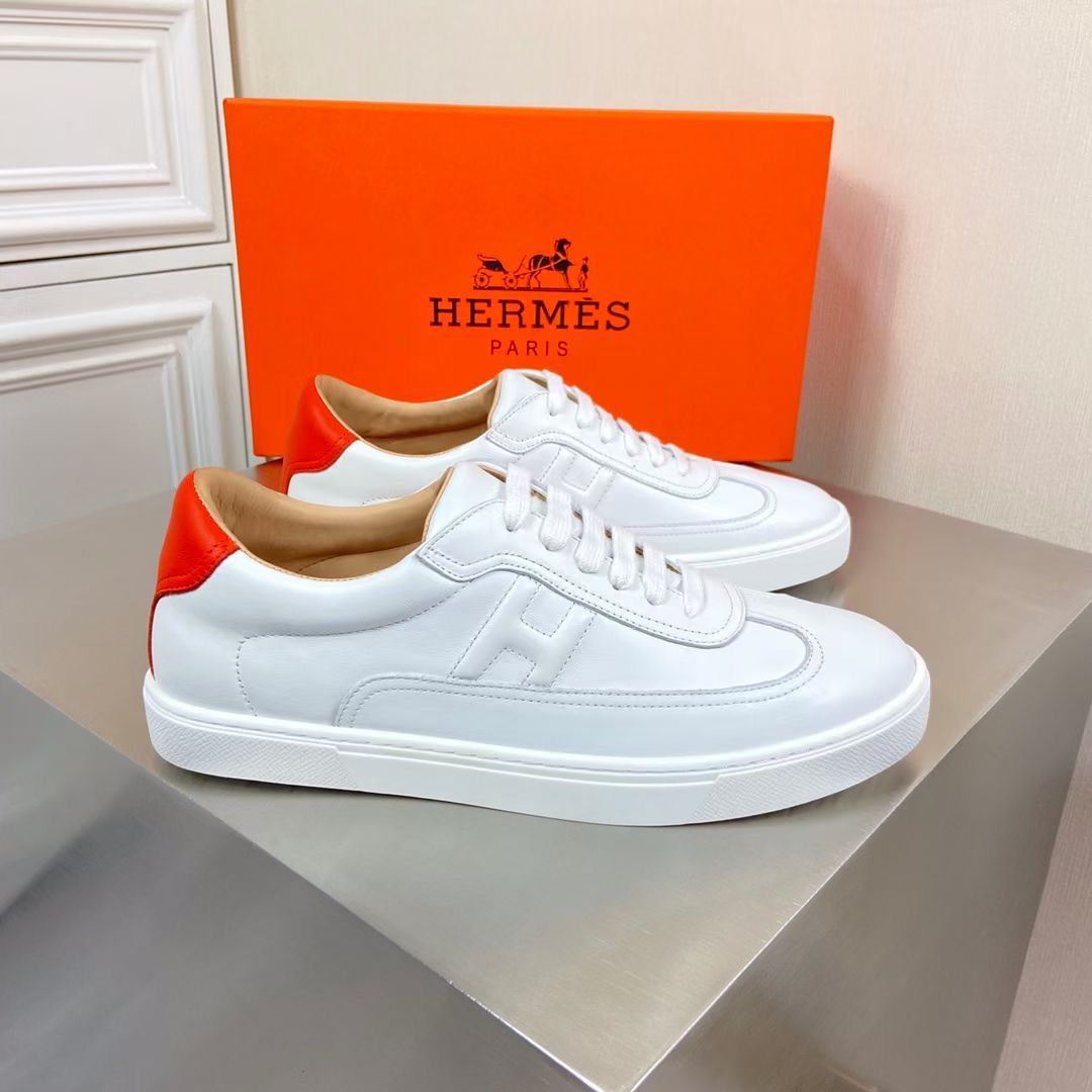 Hermes Men's Quicker Sneakers In White Calfskin - Image 3