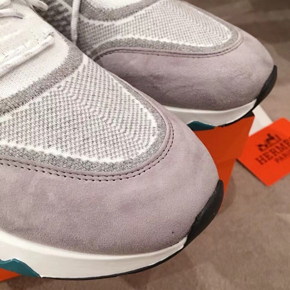 Hermes Men's Addict Sneakers In Grey Knit - Image 5