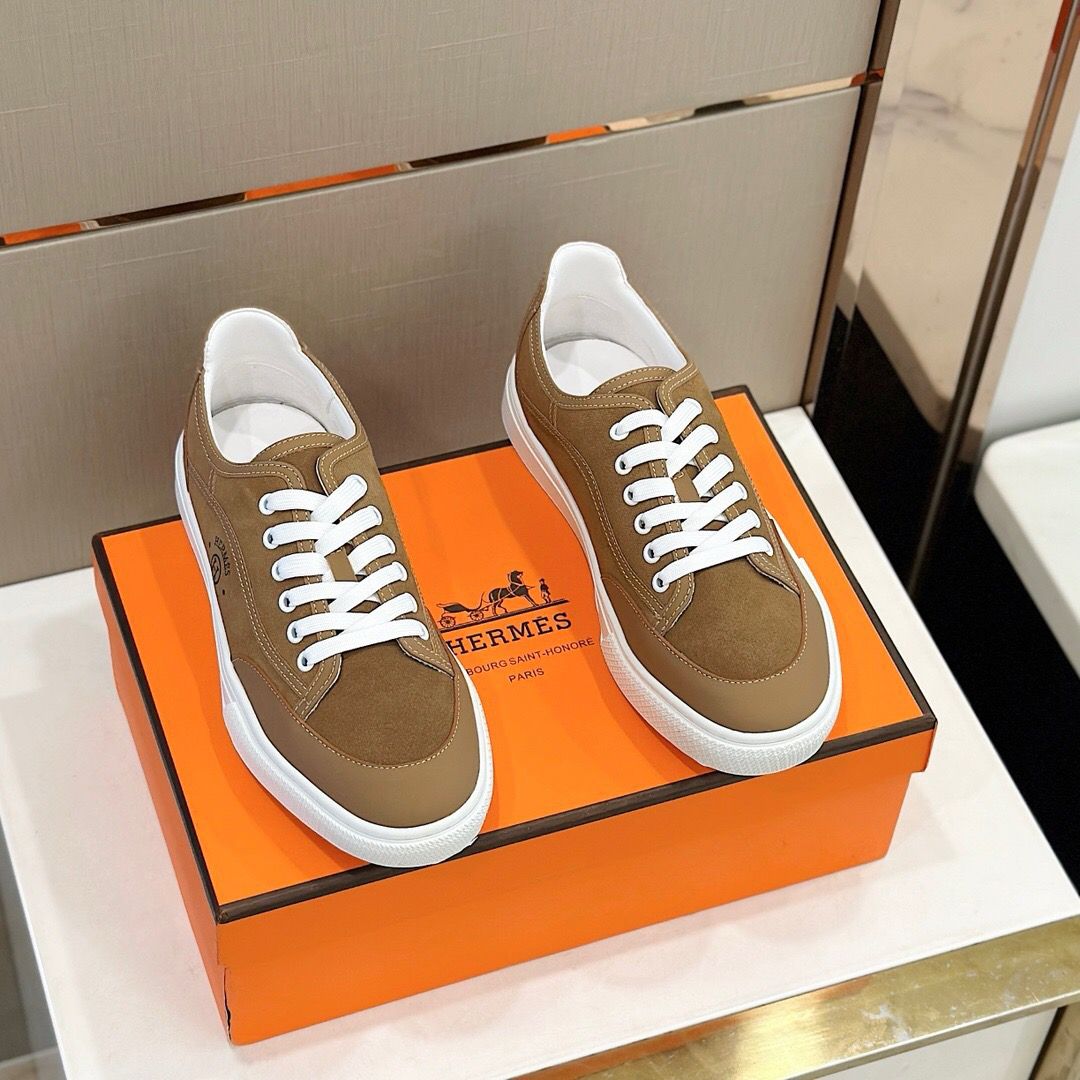 Hermes Men's Get Sneakers in Beige Suede Leather - Image 3