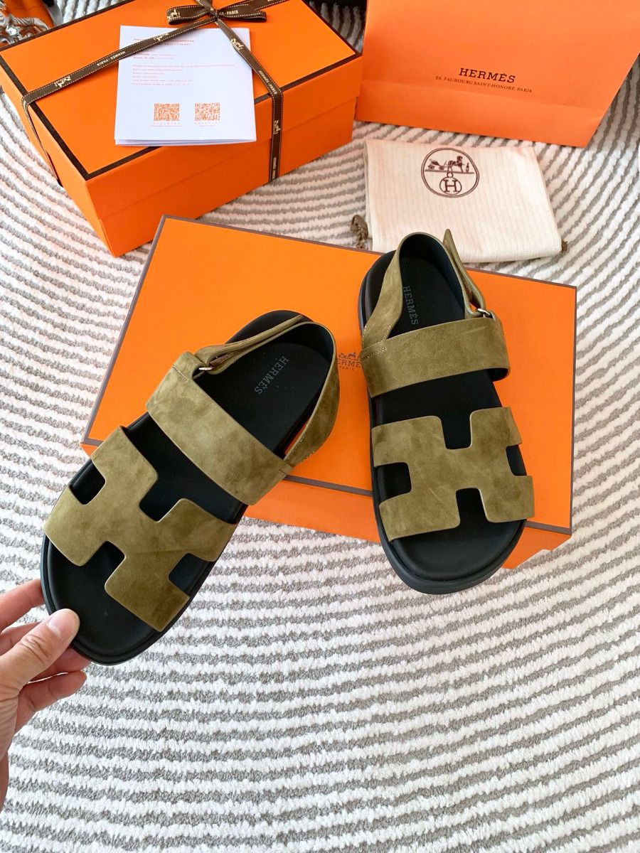 Hermes Men's Genius Sandals In Green Suede Calfskin - Image 5