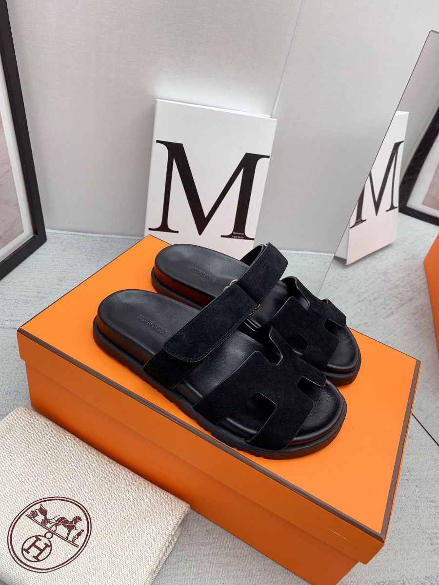 Hermes Men's Chypre Sandals in Black Suede Calfskin - Image 3