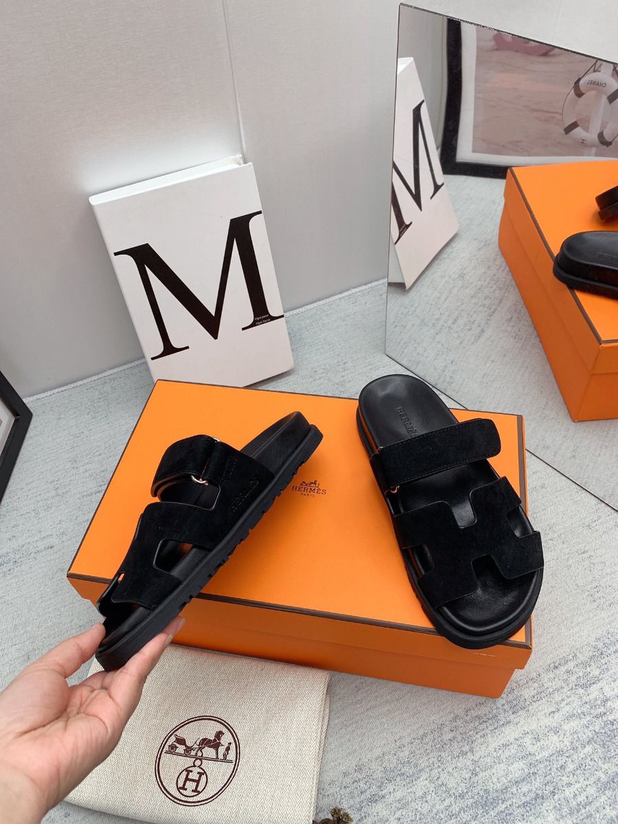 Hermes Men's Chypre Sandals in Black Suede Calfskin - Image 6