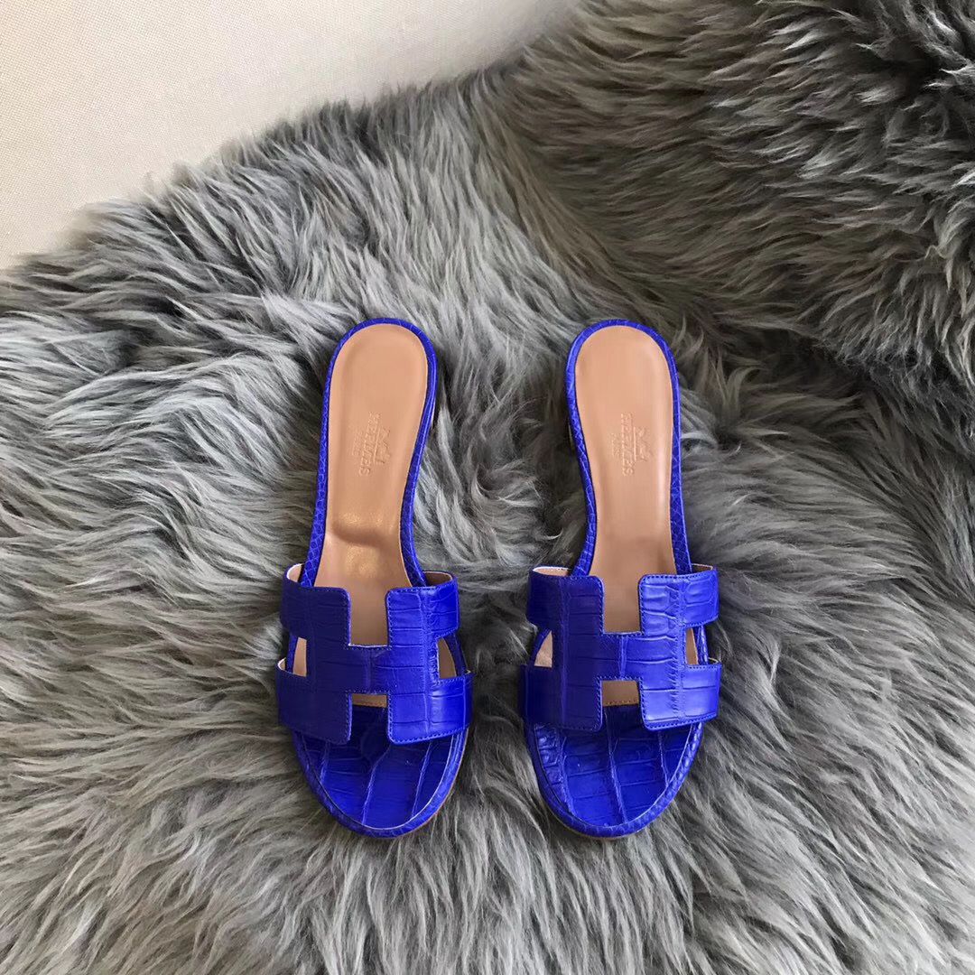 Hermes Oasis Sandals In Blue Matte Niloticus Crocodile - Image 7