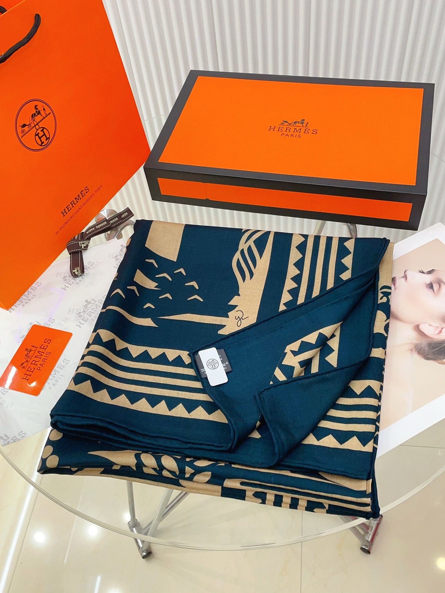 Hermes Blue Fantaisie d'Etriers Shawl 140 - Image 4