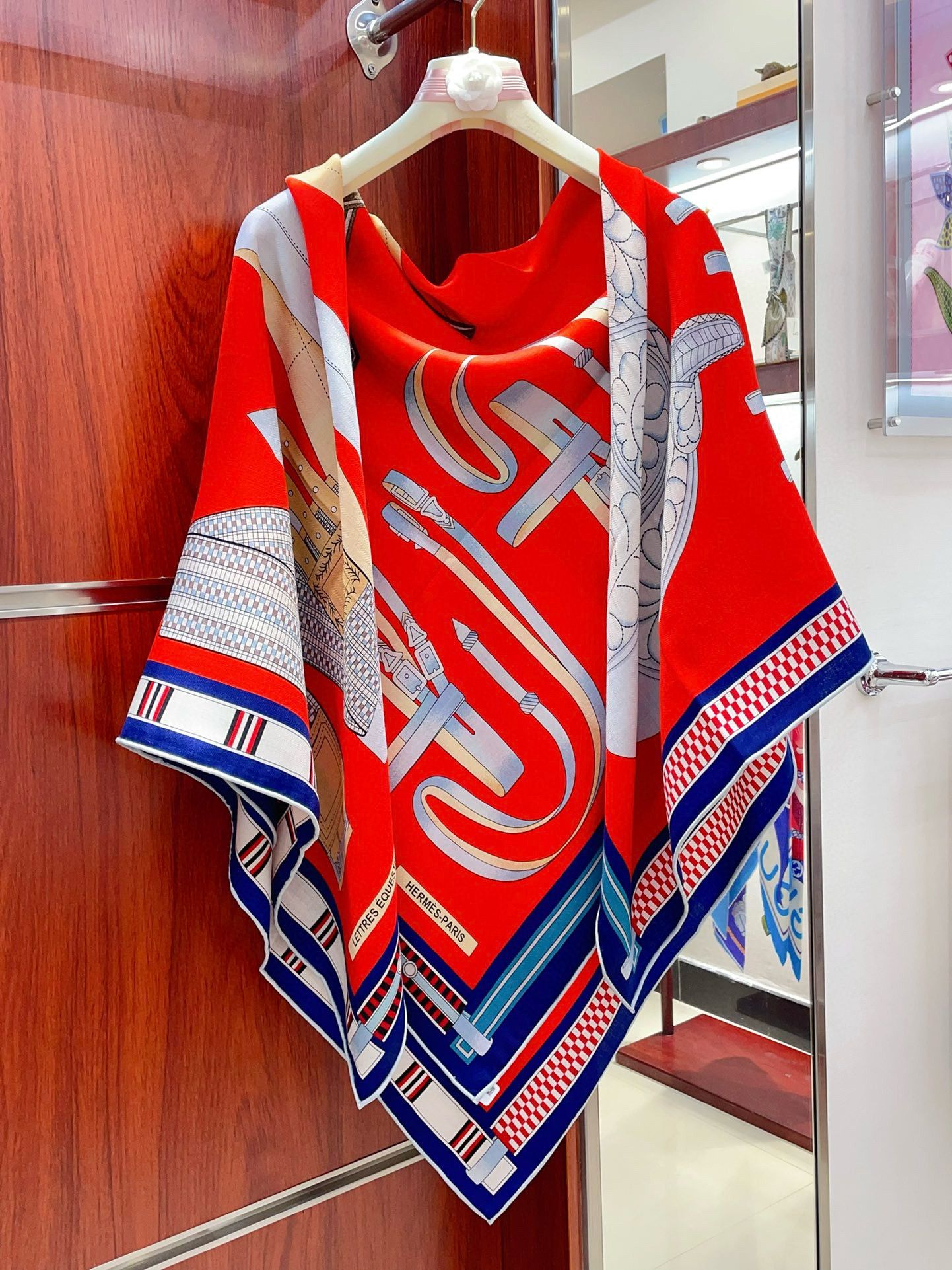 Hermes Piment Lettres Equestres shawl 140 - Image 5