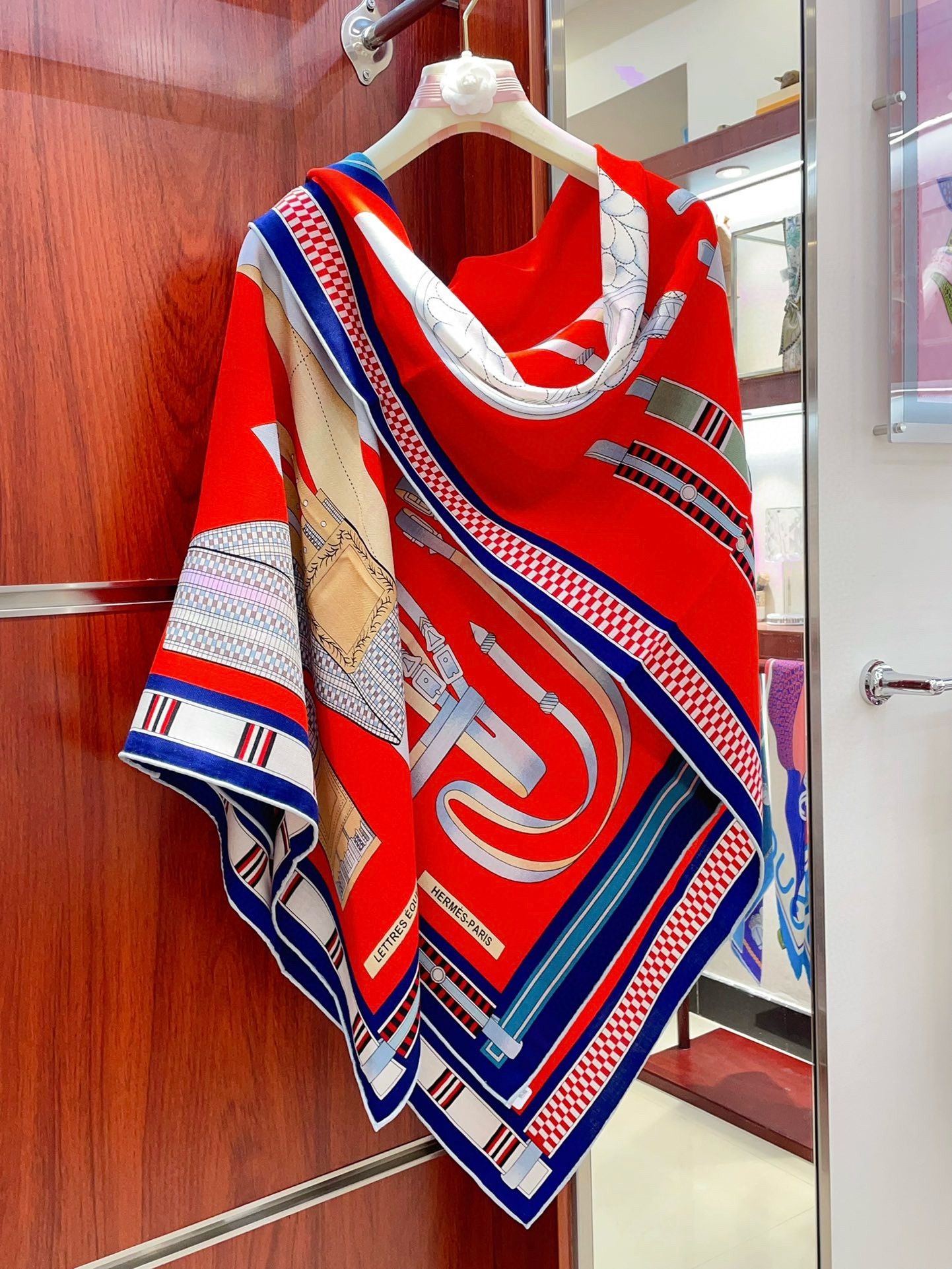 Hermes Piment Lettres Equestres shawl 140 - Image 6