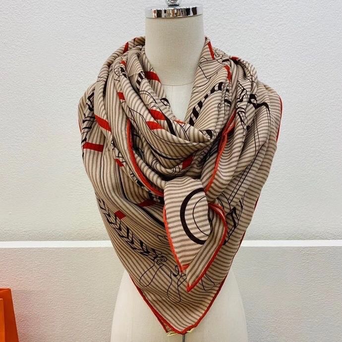 Hermes Grey/Orange Panoplie Equestre Eyeliner Shawl 140 - Image 3