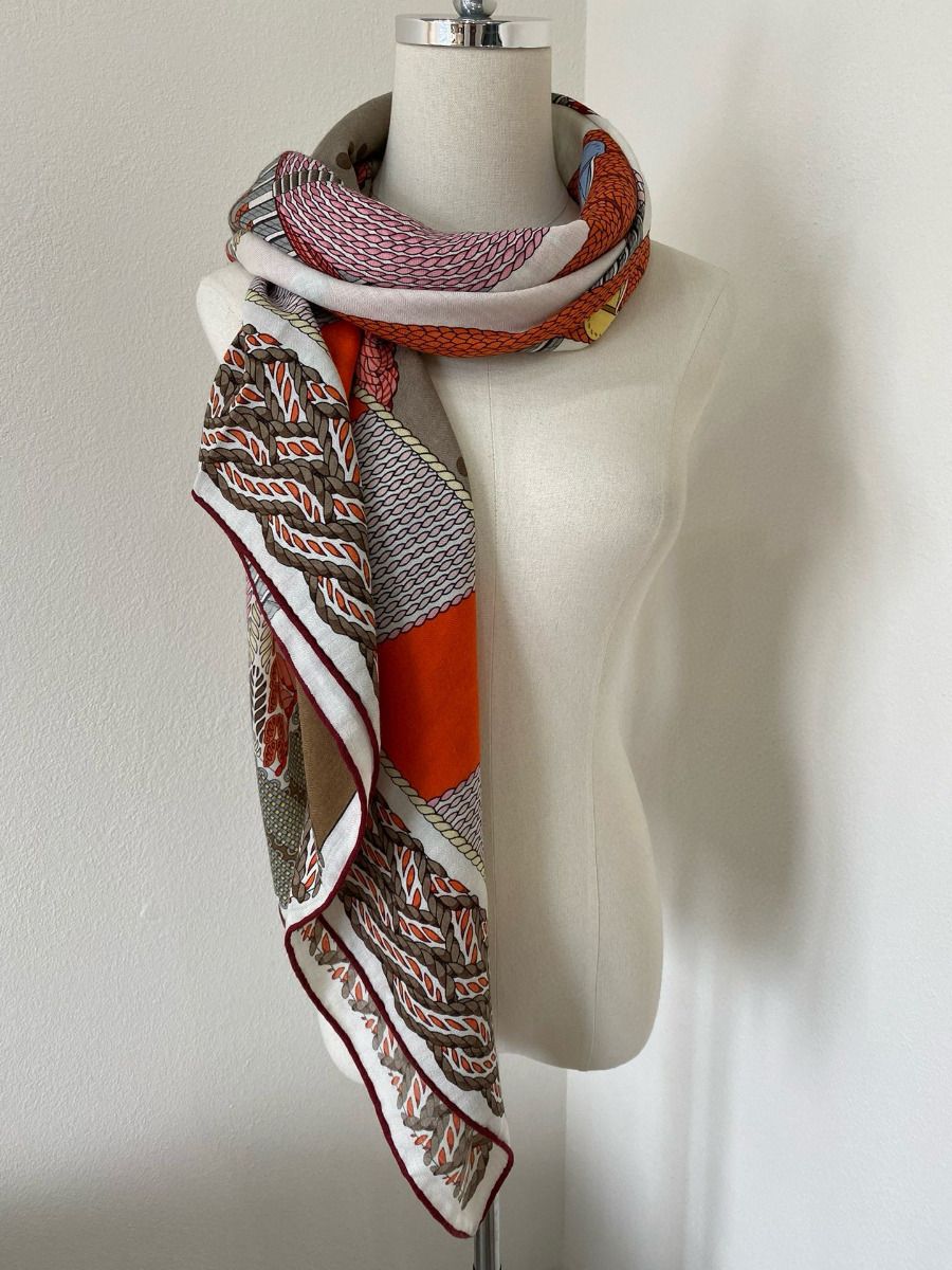 Hermes Rose/Naturel Dressage Tressage Shawl 140 - Image 7