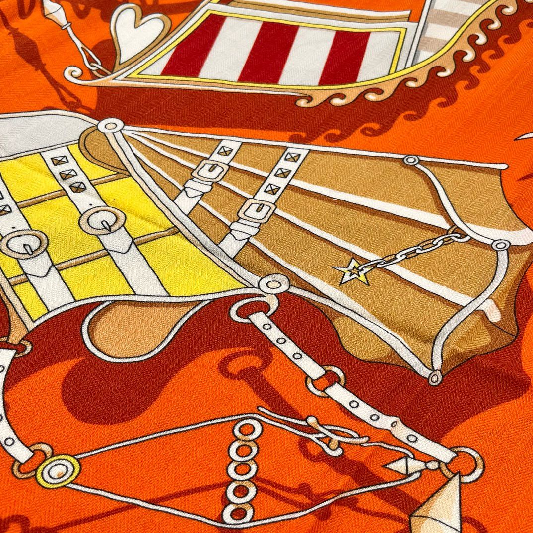 Hermes Orange Voitures en Equilibre Shawl 140 - Image 8