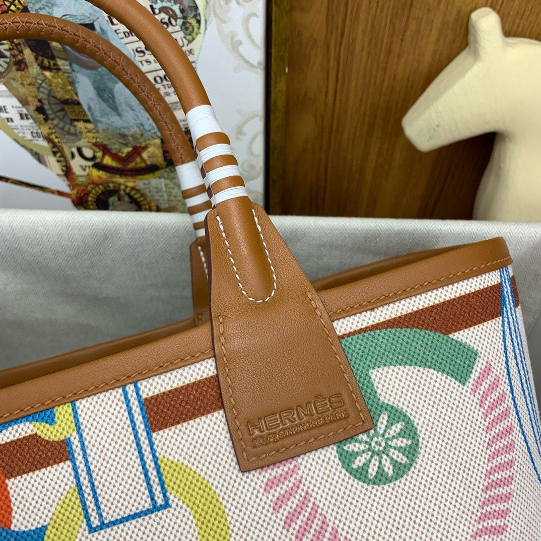 Hermes Steeple 25 Bag in H Plume Canvas with Clic Clac Panoplie Equestre - Image 8