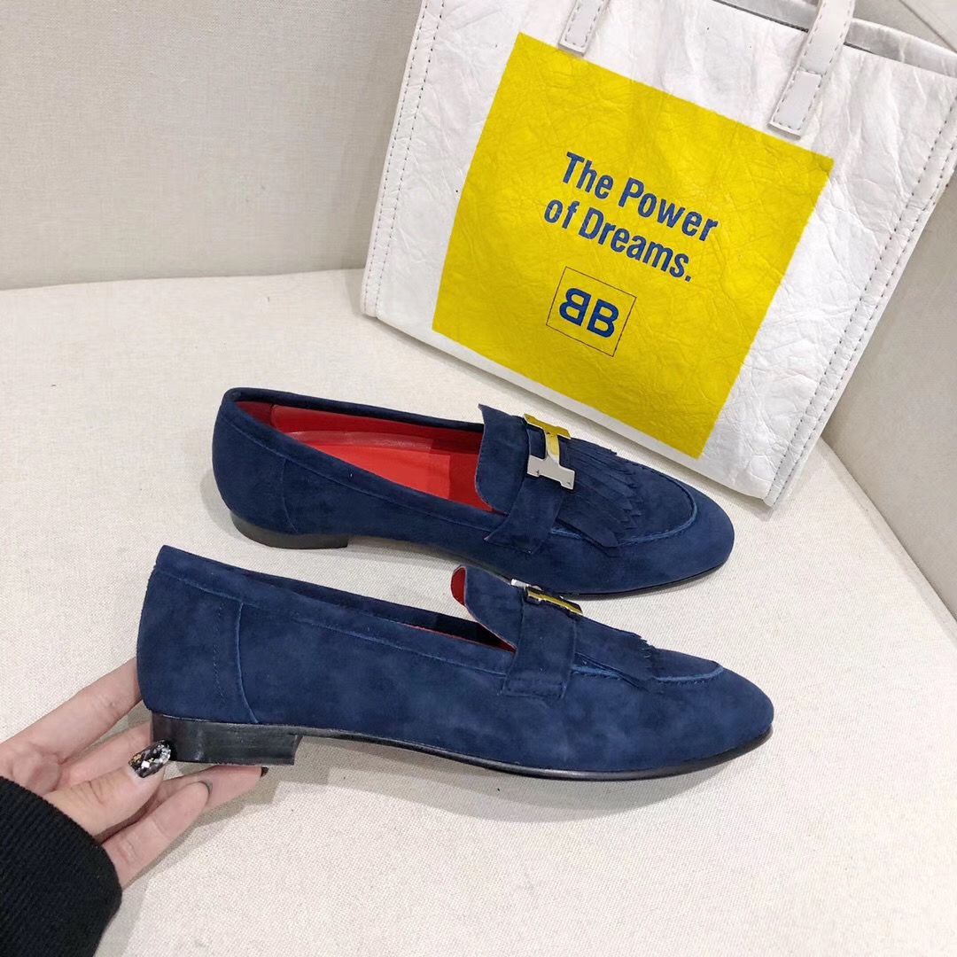 Hermes Royal Loafers In Blue Suede Leather - Image 6