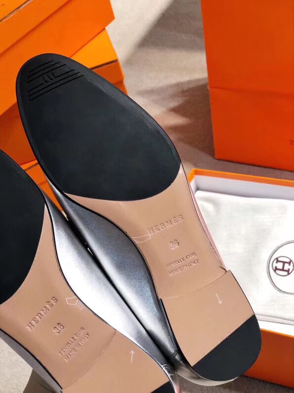 Hermes Paris Loafers In Silver Metallic Goatskin - Image 9