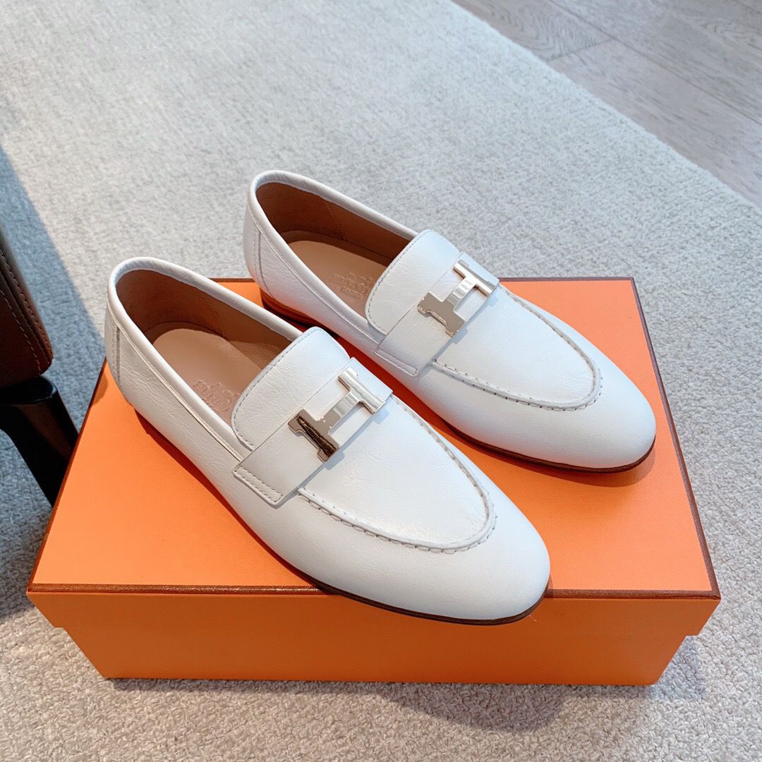 Hermes Women's Paris Loafers in White Goatskin - Image 3