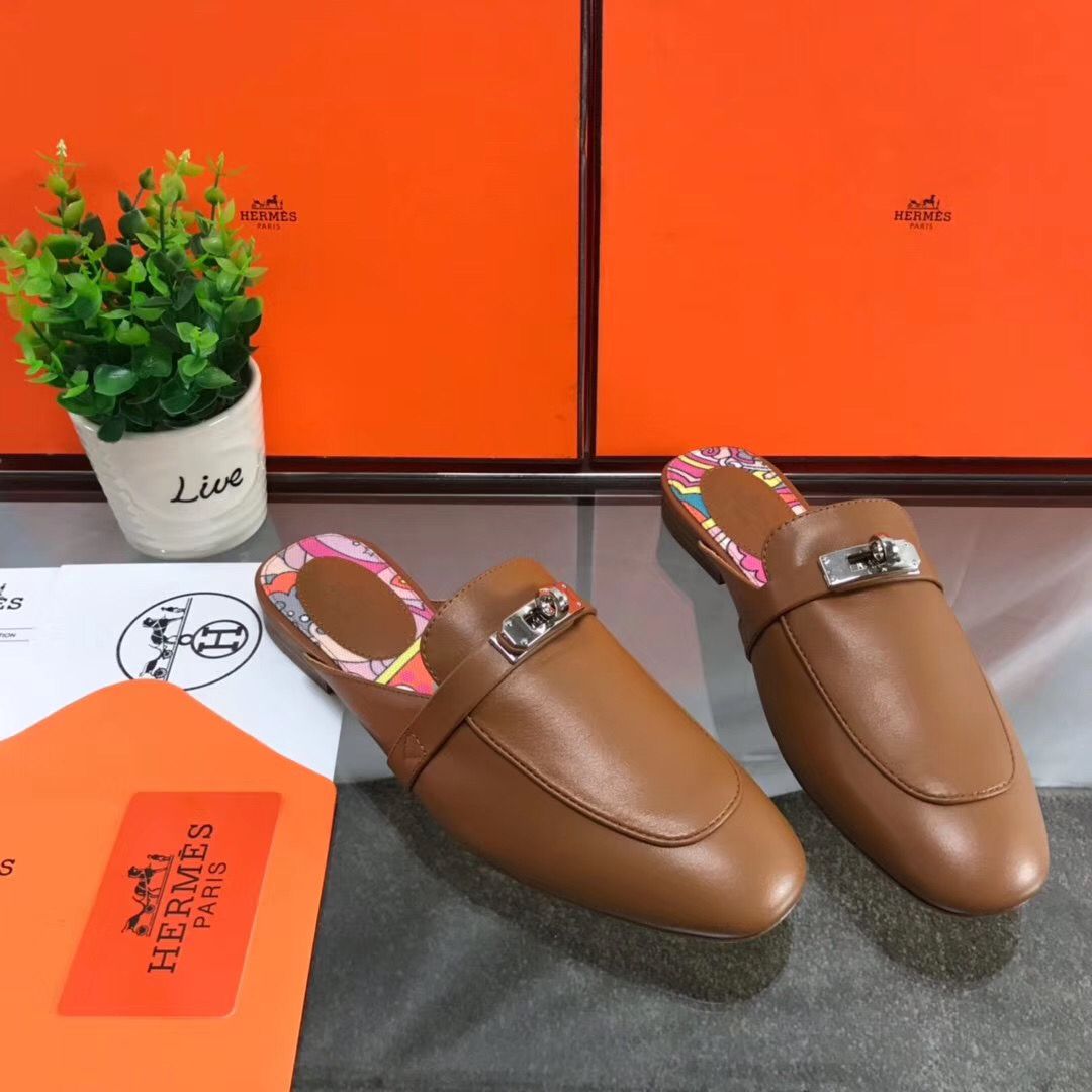 Hermes Oz Mules In Brown Calfskin - Image 7
