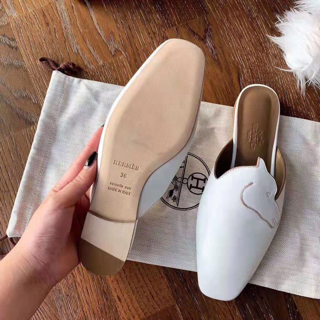 Hermes Tangeria Mules In White Calfskin - Image 7