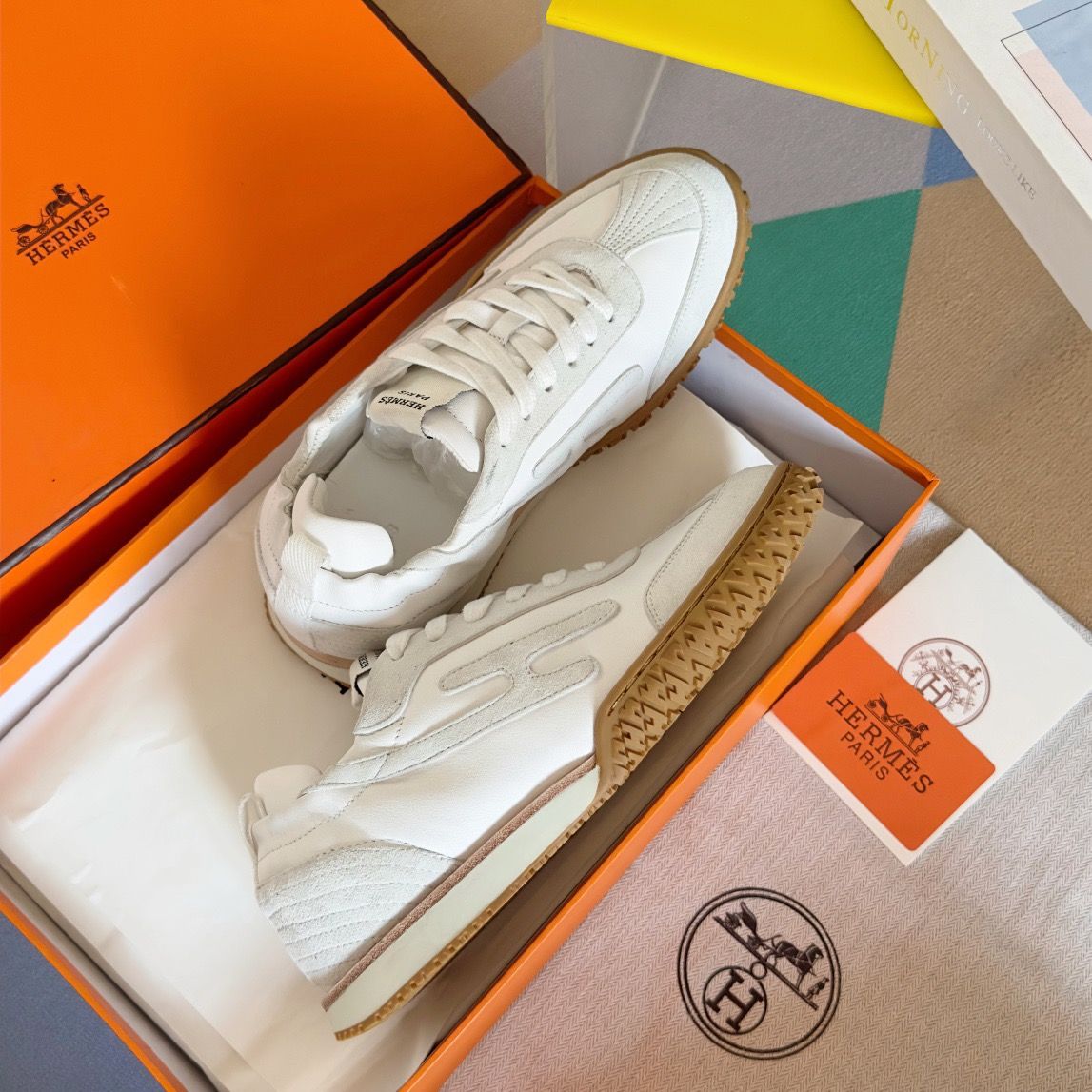 Hermes Women's Jet Sneakers in White Nappa Leather - Image 6