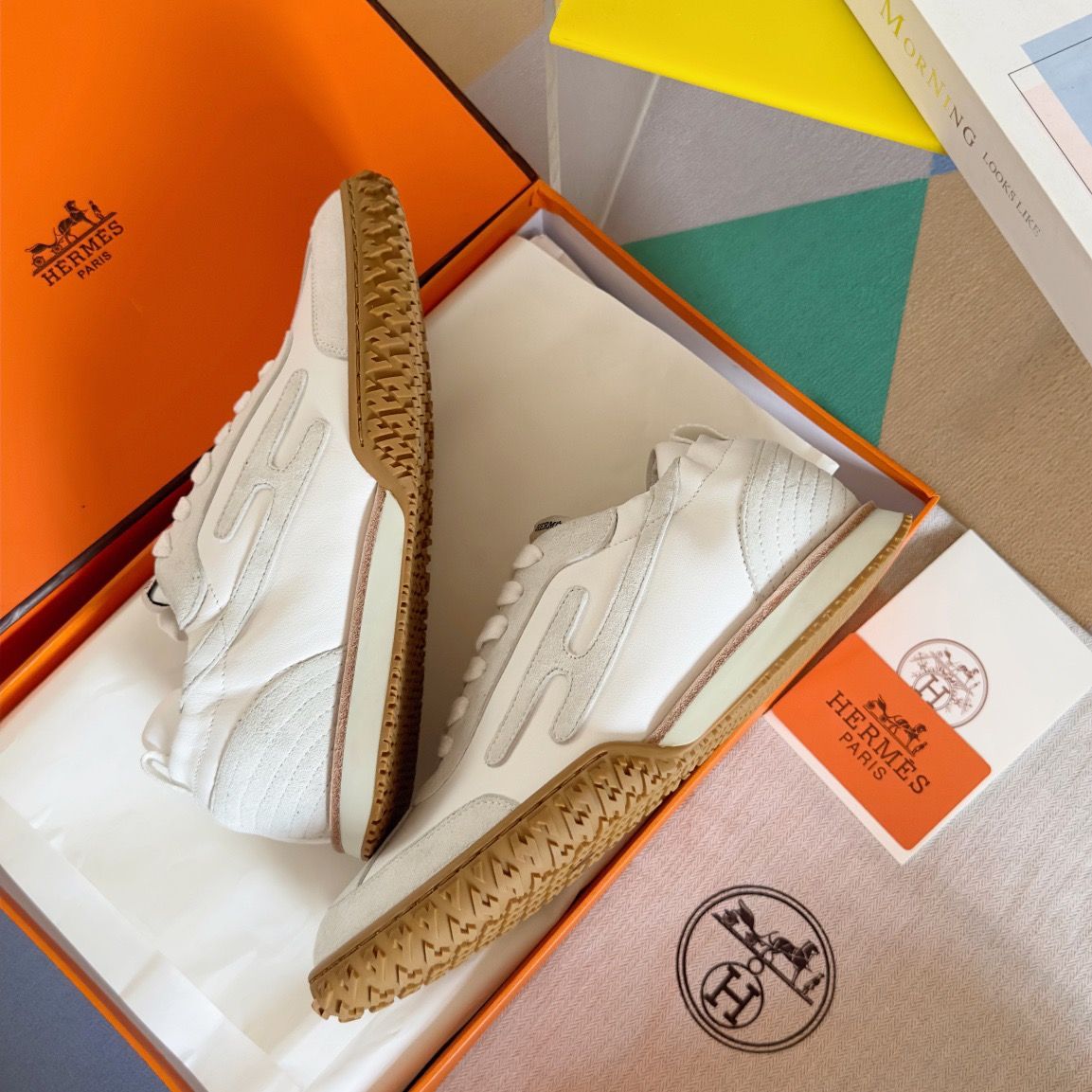 Hermes Women's Jet Sneakers in White Nappa Leather - Image 7