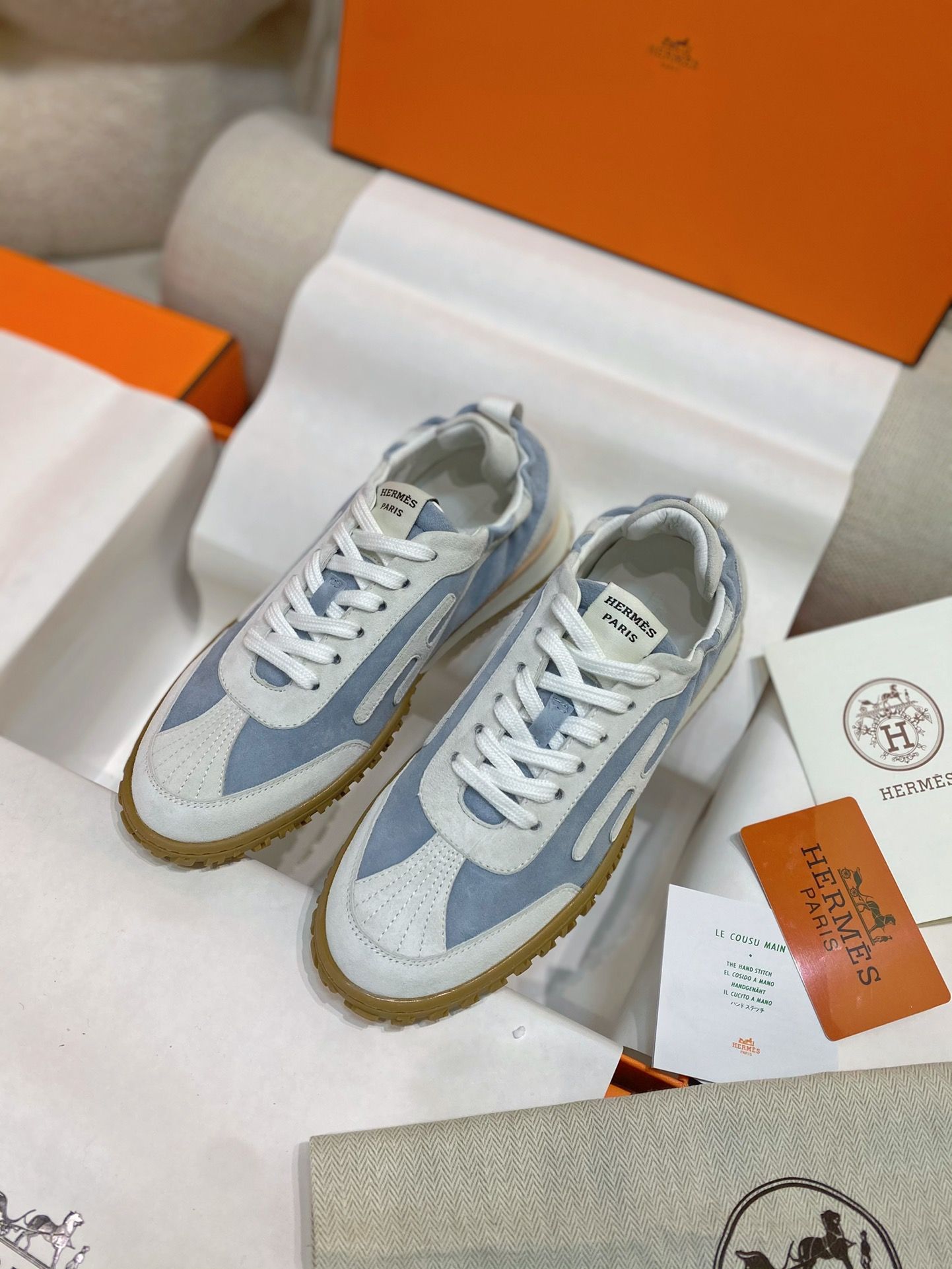 Hermes Women's Jet Sneakers in Blue/White Suede Leather - Image 4