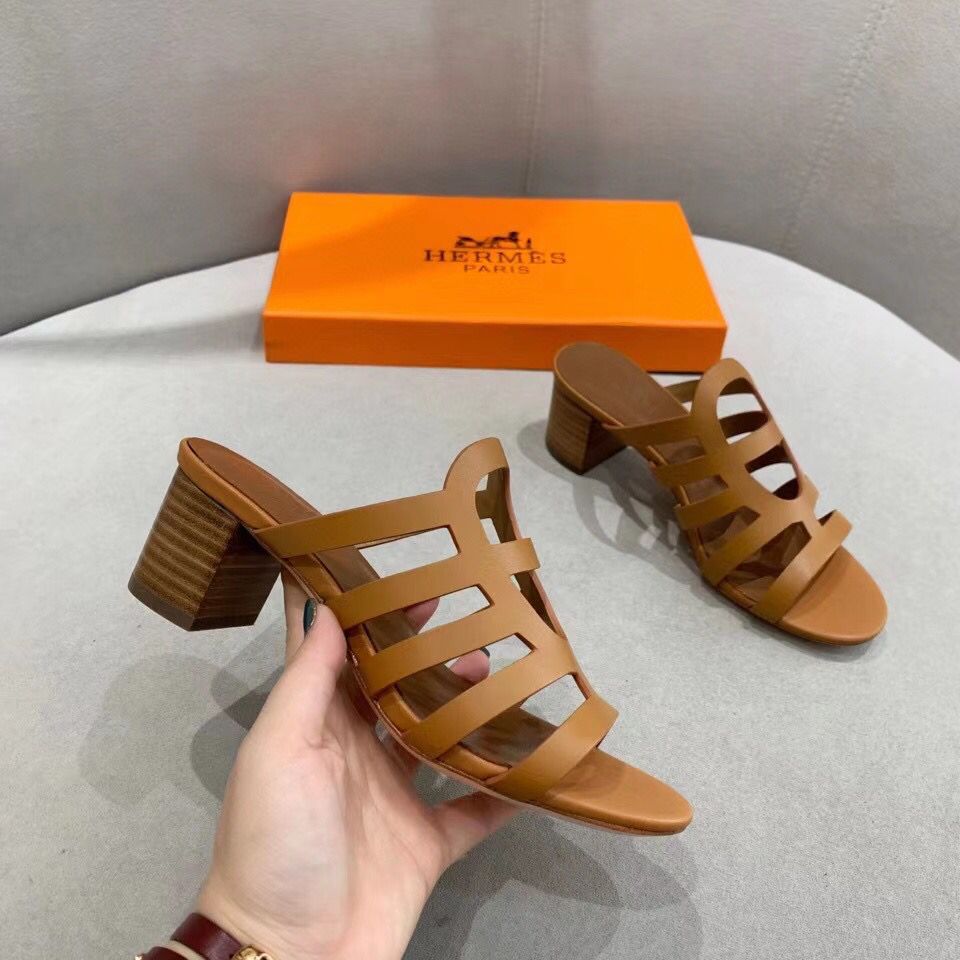 Hermes Celena Sandals 50mm In Brown Calfskin - Image 8