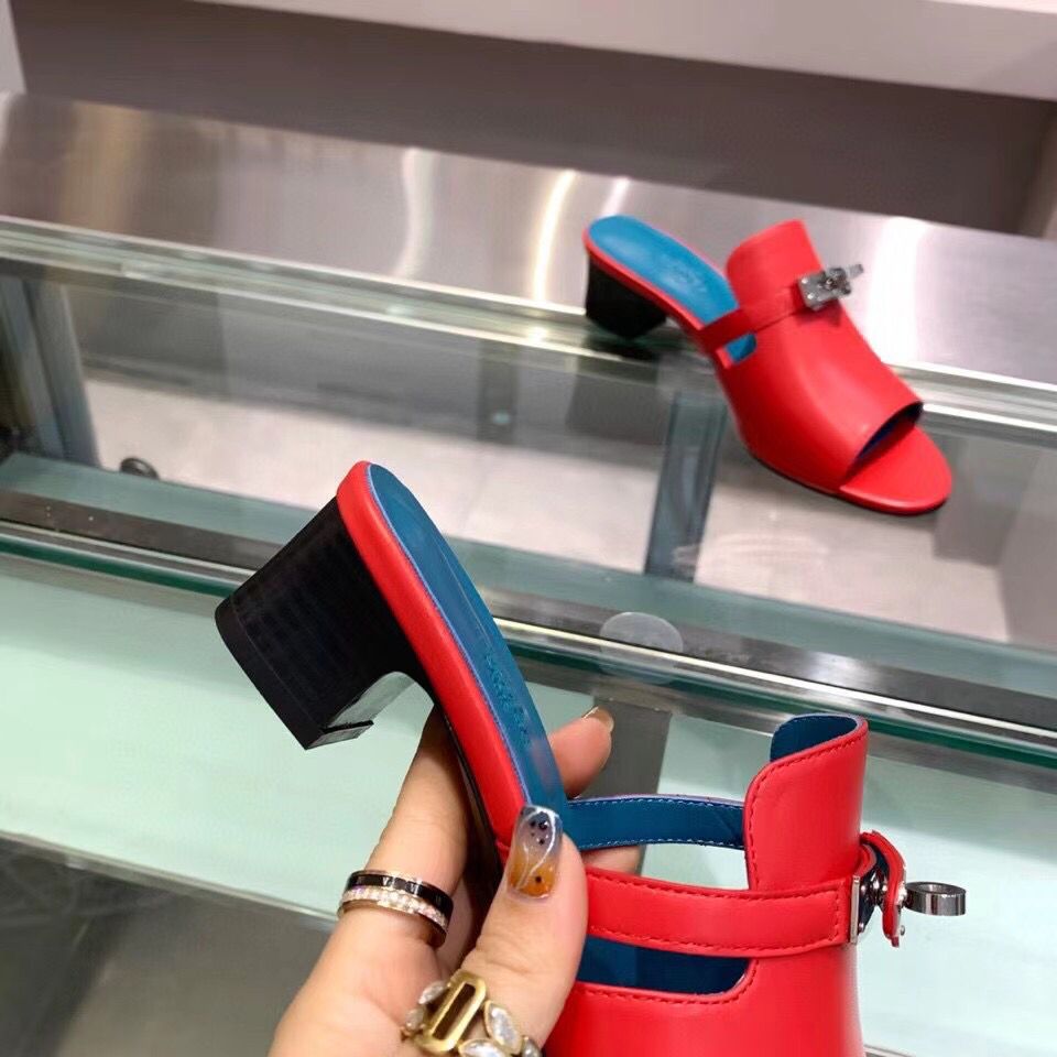 Hermes Candy 40mm Sandals In Red Calfskin - Image 8