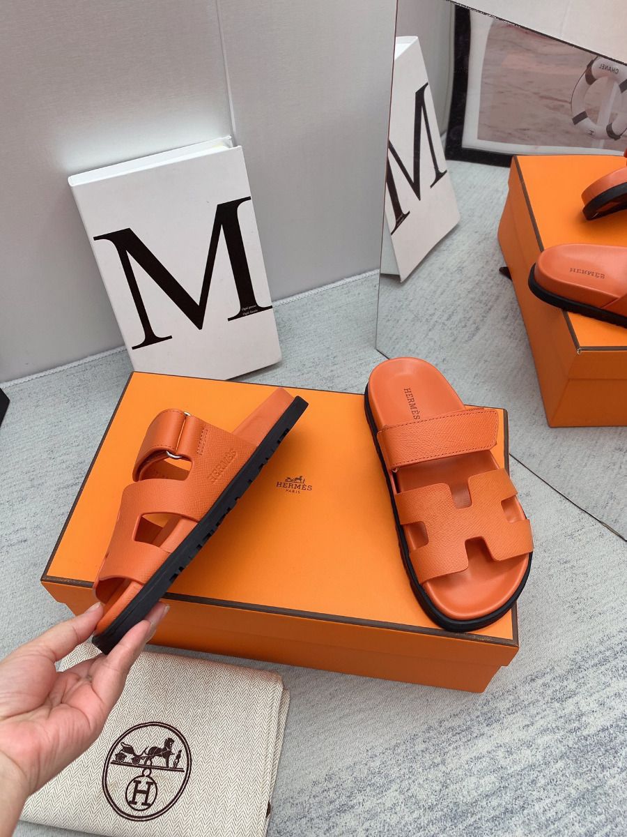 Hermes Women's Chypre Sandals In Orange Epsom Calfskin - Image 8