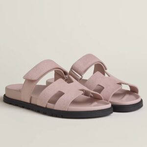 Hermes Women's Chypre Sandals In Pink Suede Calfskin