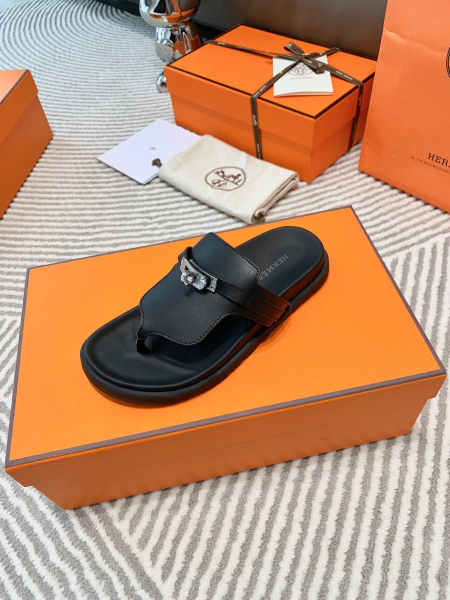 Hermes Empire Sandals in Black Calfskin - Image 5
