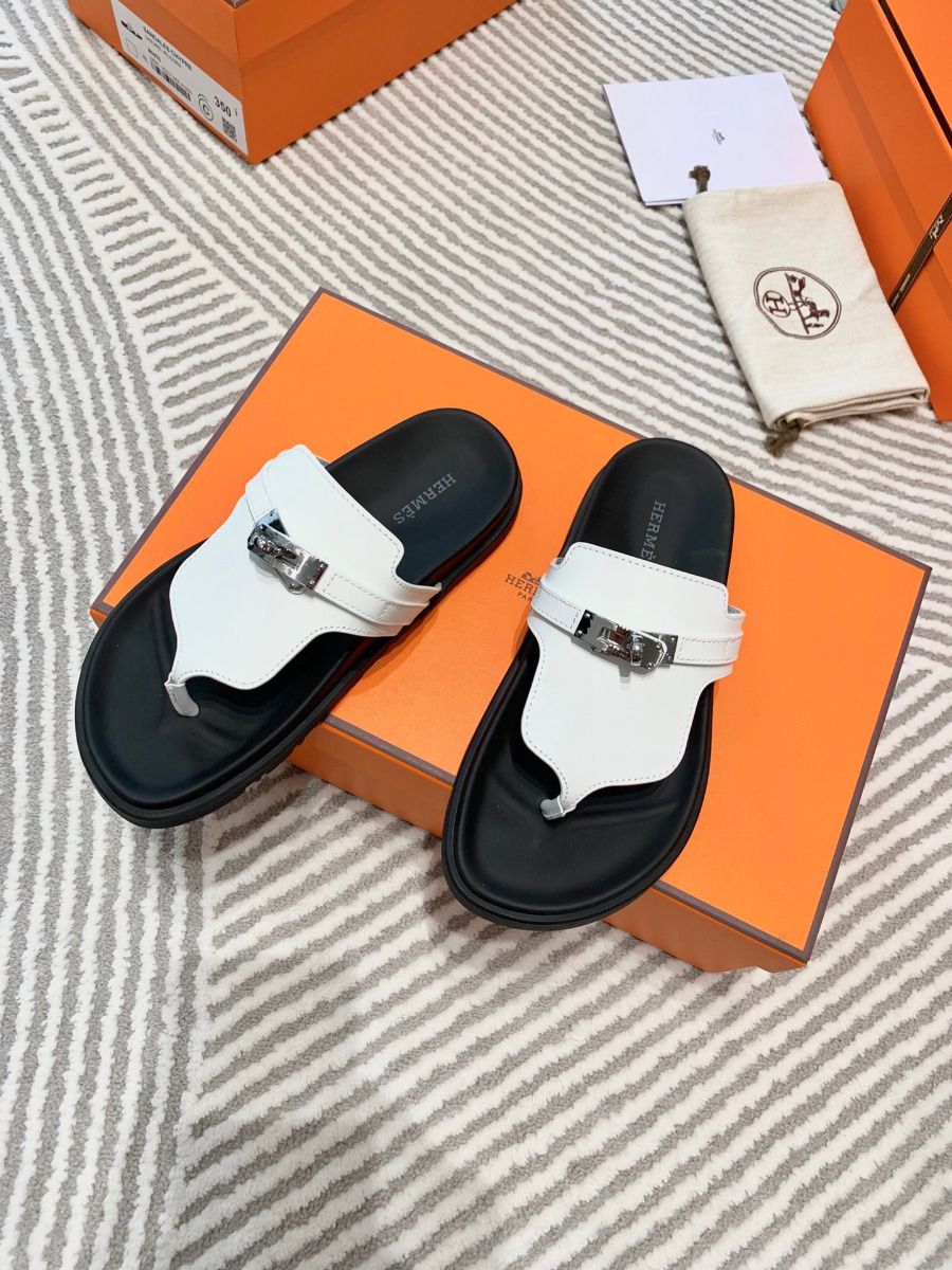 Hermes Empire Sandals in White Calfskin - Image 6