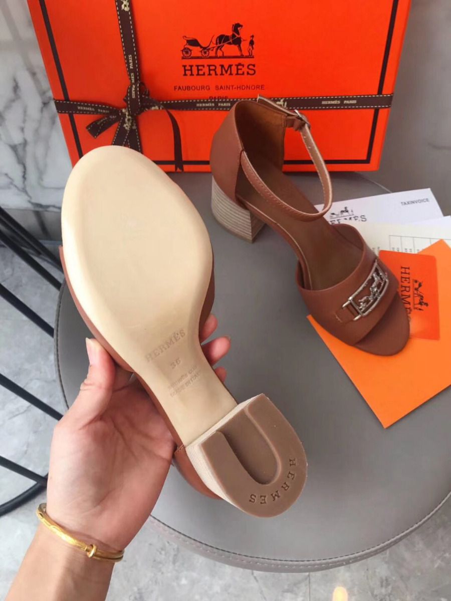 Hermes Viaggio 60MM Sandals In Brown Leather - Image 8