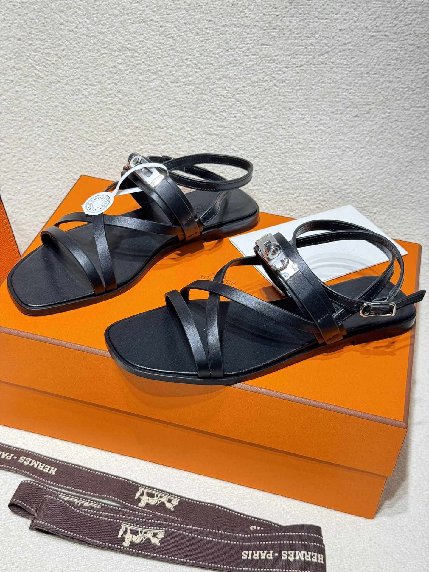 Hermes June Sandals in Black Leather - Image 3