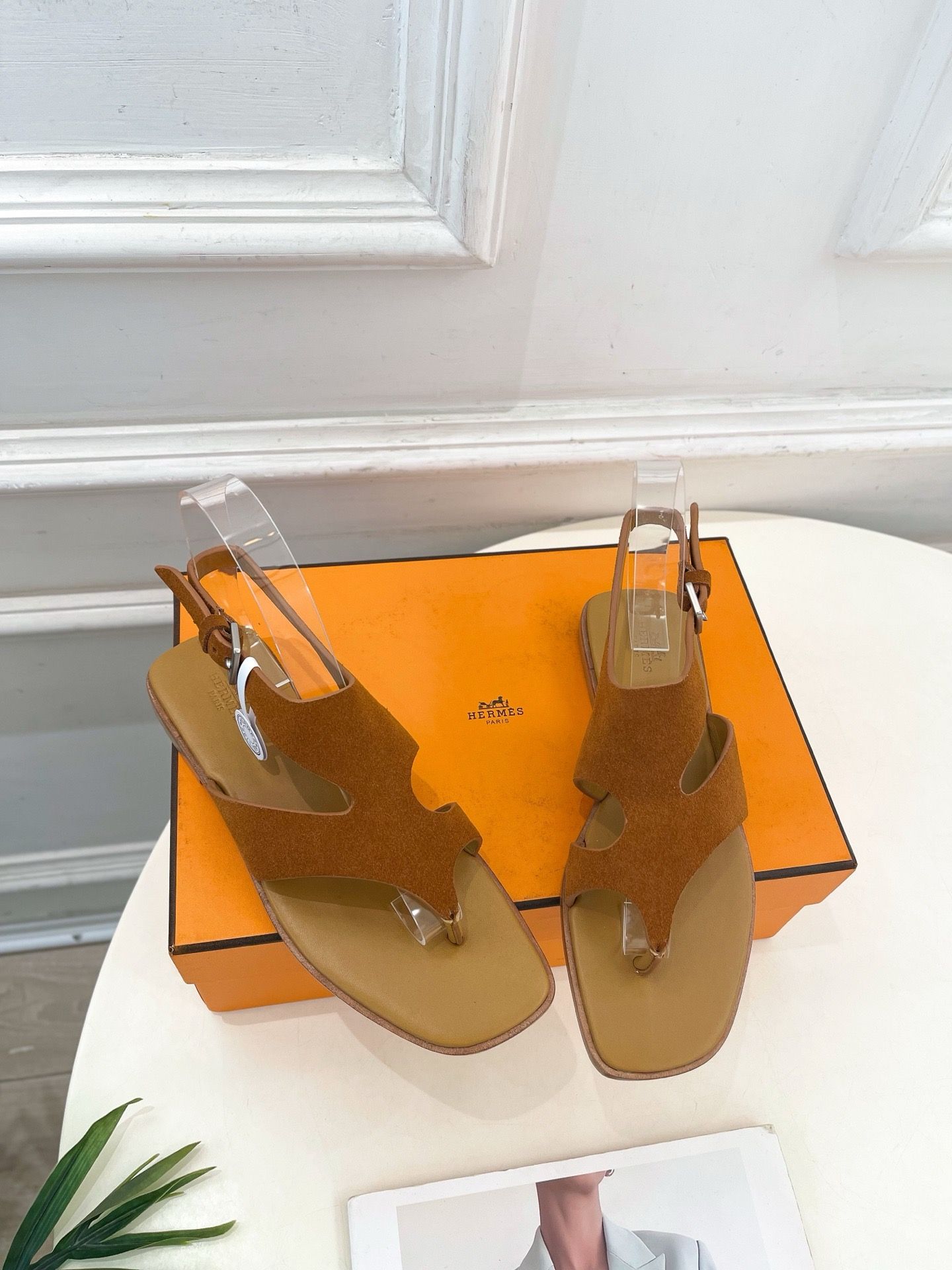 Hermes Karen Sandals in Brown Suede Calfskin - Image 6