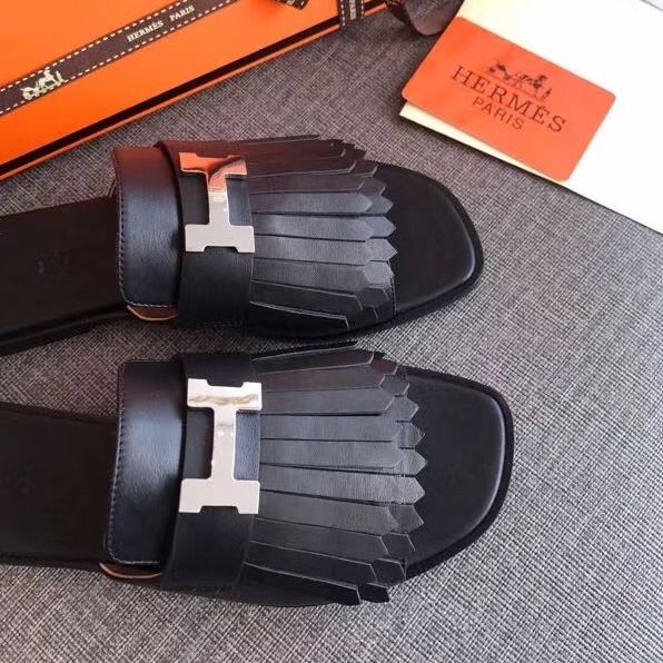Hermes Auteuil Sandals In Black Calfskin - Image 3