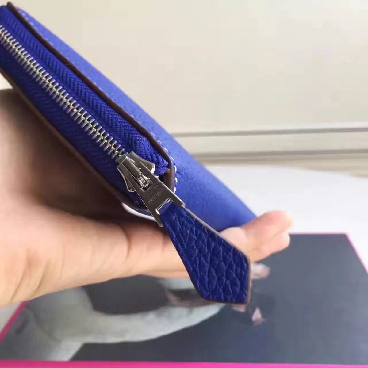 Hermes Blue Electric Clemence Azap Zipped Wallet - Image 7