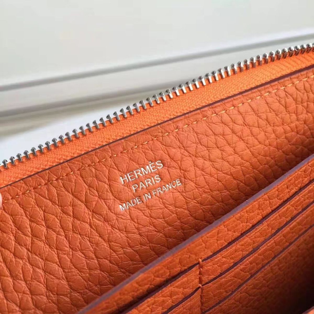 Hermes Orange Clemence Azap Zipped Wallet - Image 8