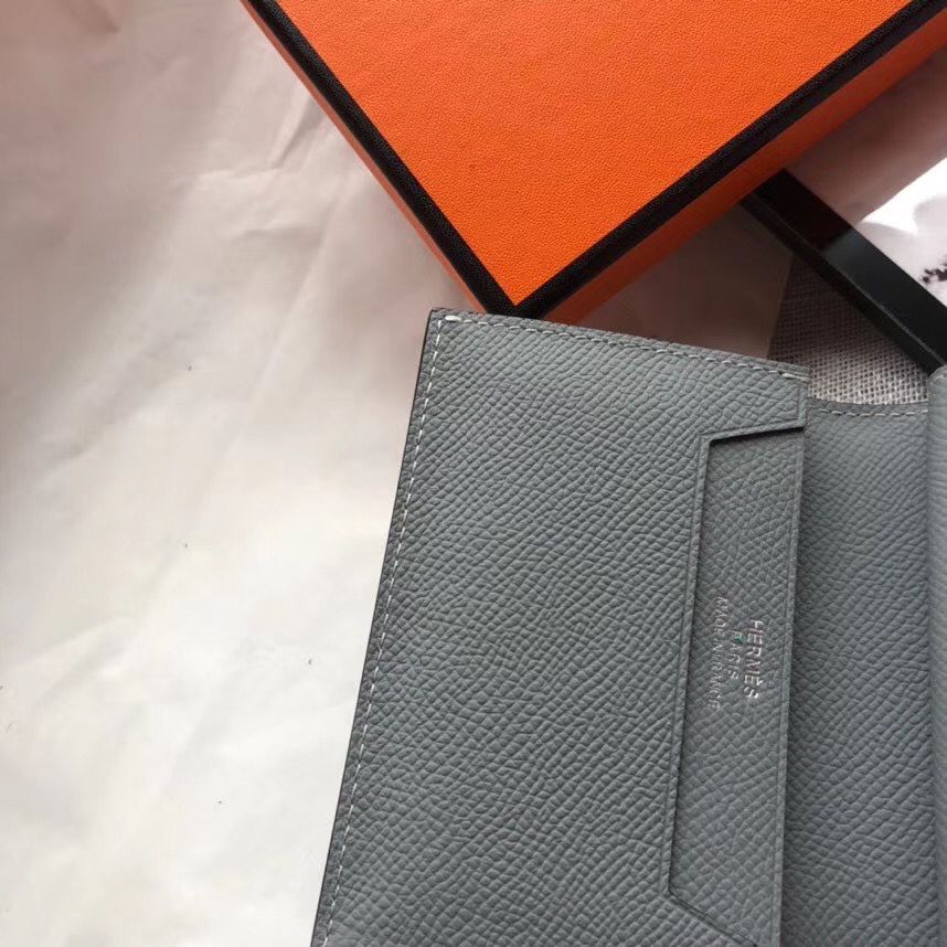 Hermes Bearn Mini Wallet In Blue Lin Epsom Leather - Image 5