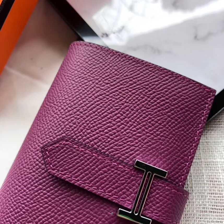 Hermes Bearn Mini Wallet In Purple Epsom Leather - Image 3